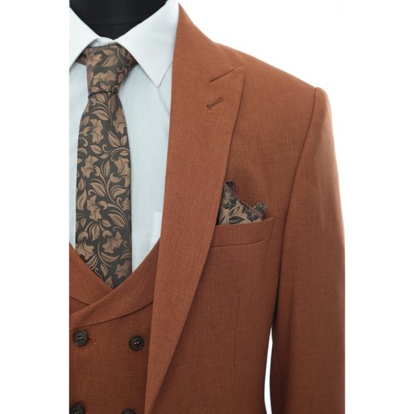 Derman Brown Patterned Fabric Luxury Suit 3 Pieces - Picture 4 of 6